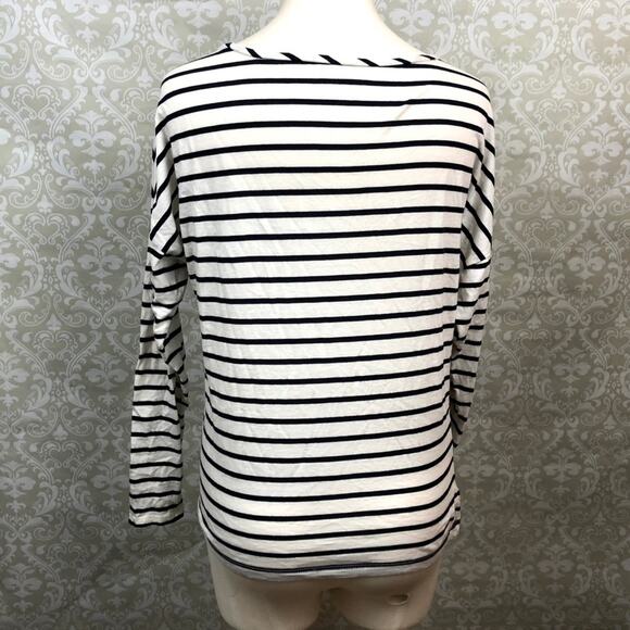2/$30 LOFT Medium Womens White Black Striped Embellished Pocket Long Sleeve Tee - Picture 5 of 8